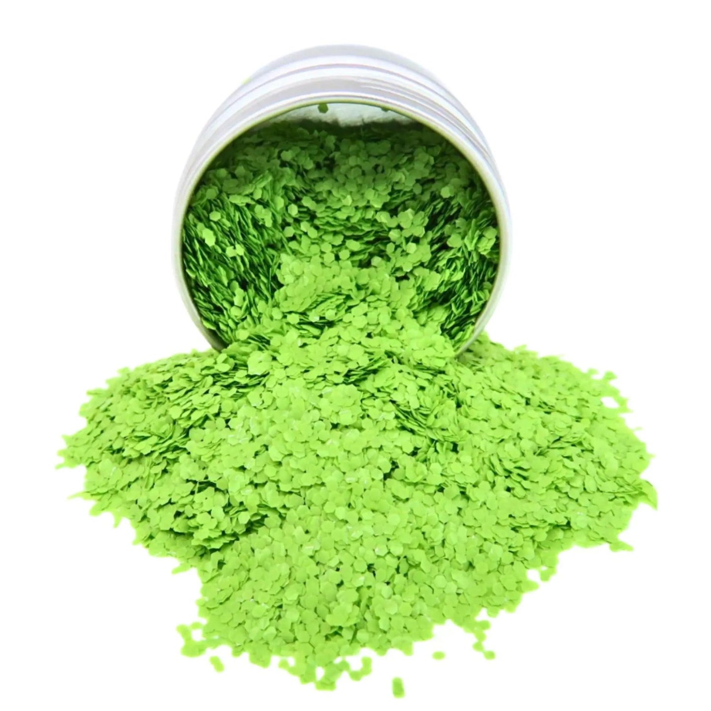 Lime green chunky opaque biodegradable glitter suitable for use on your face, body, hair and nails.