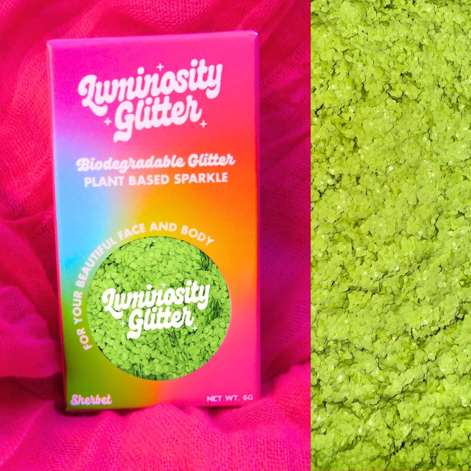 Lime sherbet chunky eco friendly glitter that is vegan friendly and a neon vivid shade of green.