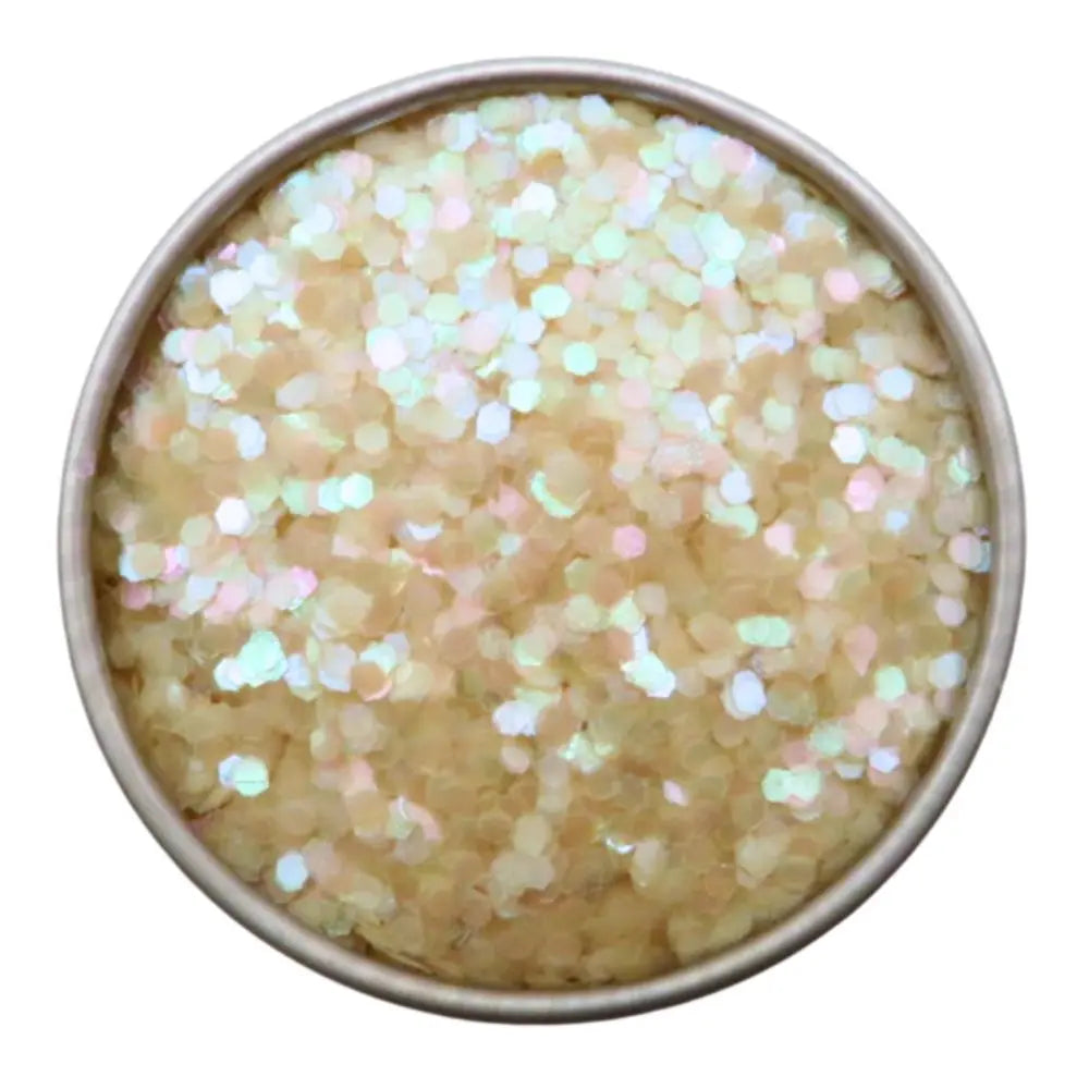 Luna eco friendly iridescent glitter mix in a round aluminium tin