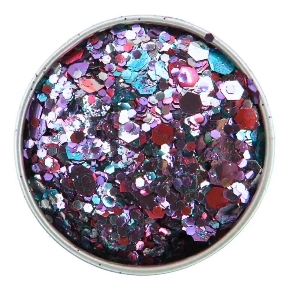 Lyra eco friendly glitter blend is made with purple, blue, turquoise, silver and pink eco friendly glitter in fine, chunky and super chunky sizing.