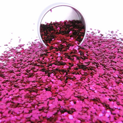 Magenta fun sized chunky eco friendly cosmetic glitter.