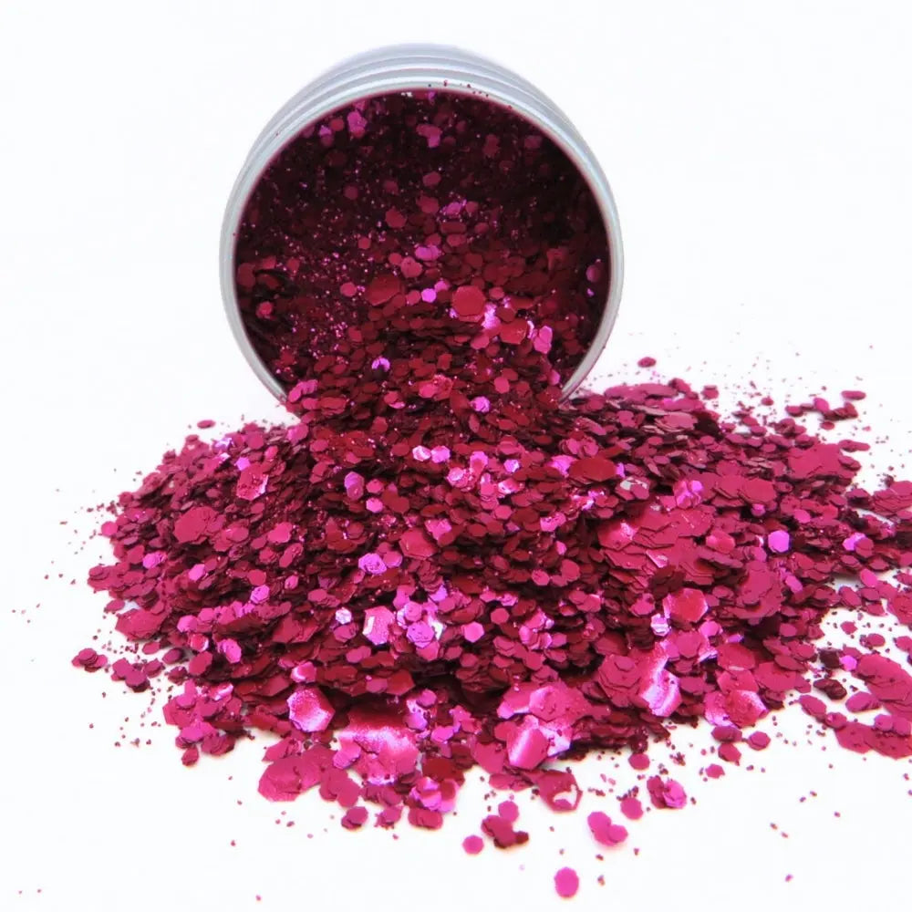 Magenta dark pink blend of biodegradable glitter for face, body, hair and nails.