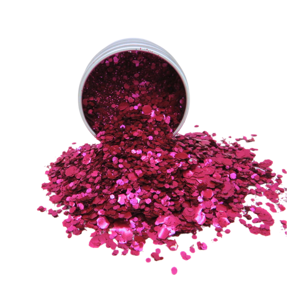 Magenta is a dark pink blend of fine, chunky and super chunky eco friendly glitter.