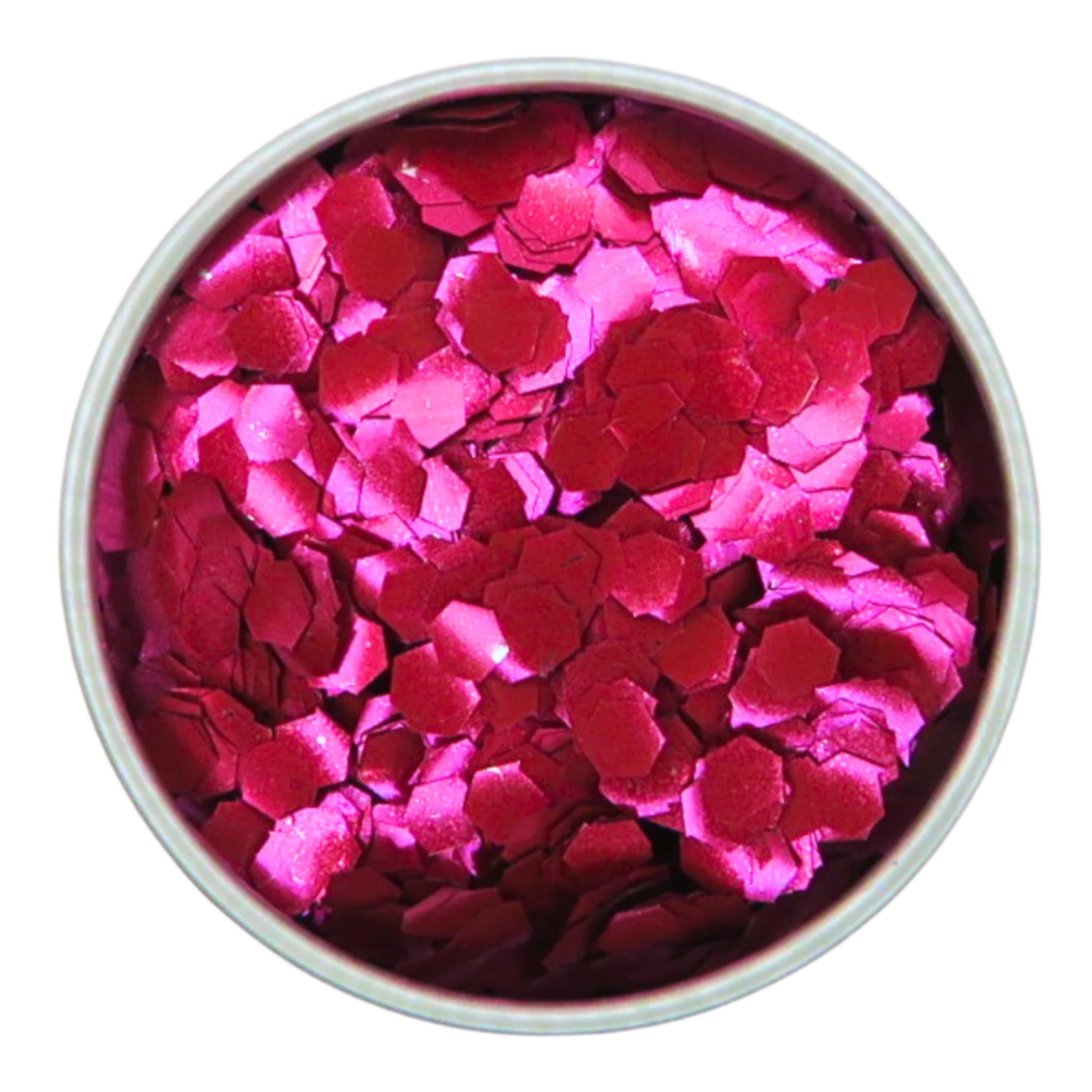 Magenta dark rose shade of super chunky eco friendly cosmetic glitter for makeup and crafting.