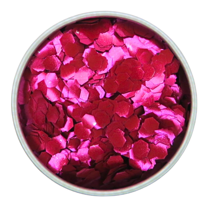 Magenta dark rose shade of super chunky eco friendly cosmetic glitter for makeup and crafting.