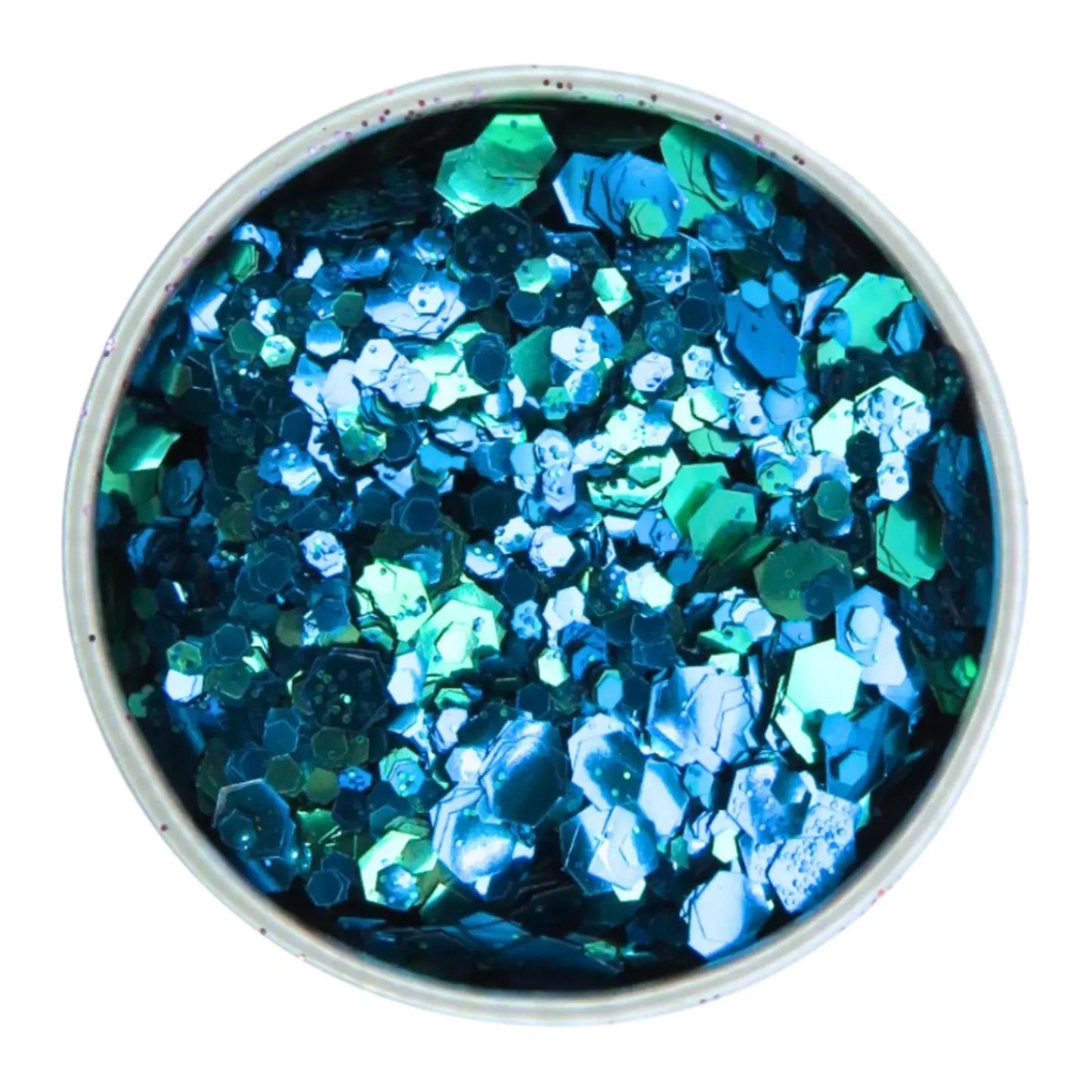 Ocean blend of blue, green and a splash of turquoise shades of eco friendly glitter. 