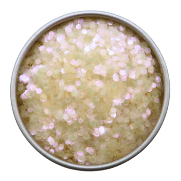 Opal rose chunky biodegradable glitter with a soft pink iridescent shimmer