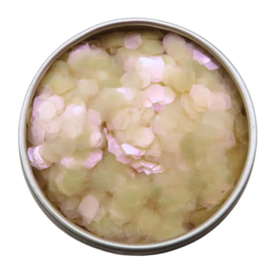 Opal rose super chunky eco friendly glitter is an iridescent glitter with a soft pink shimmer to it.