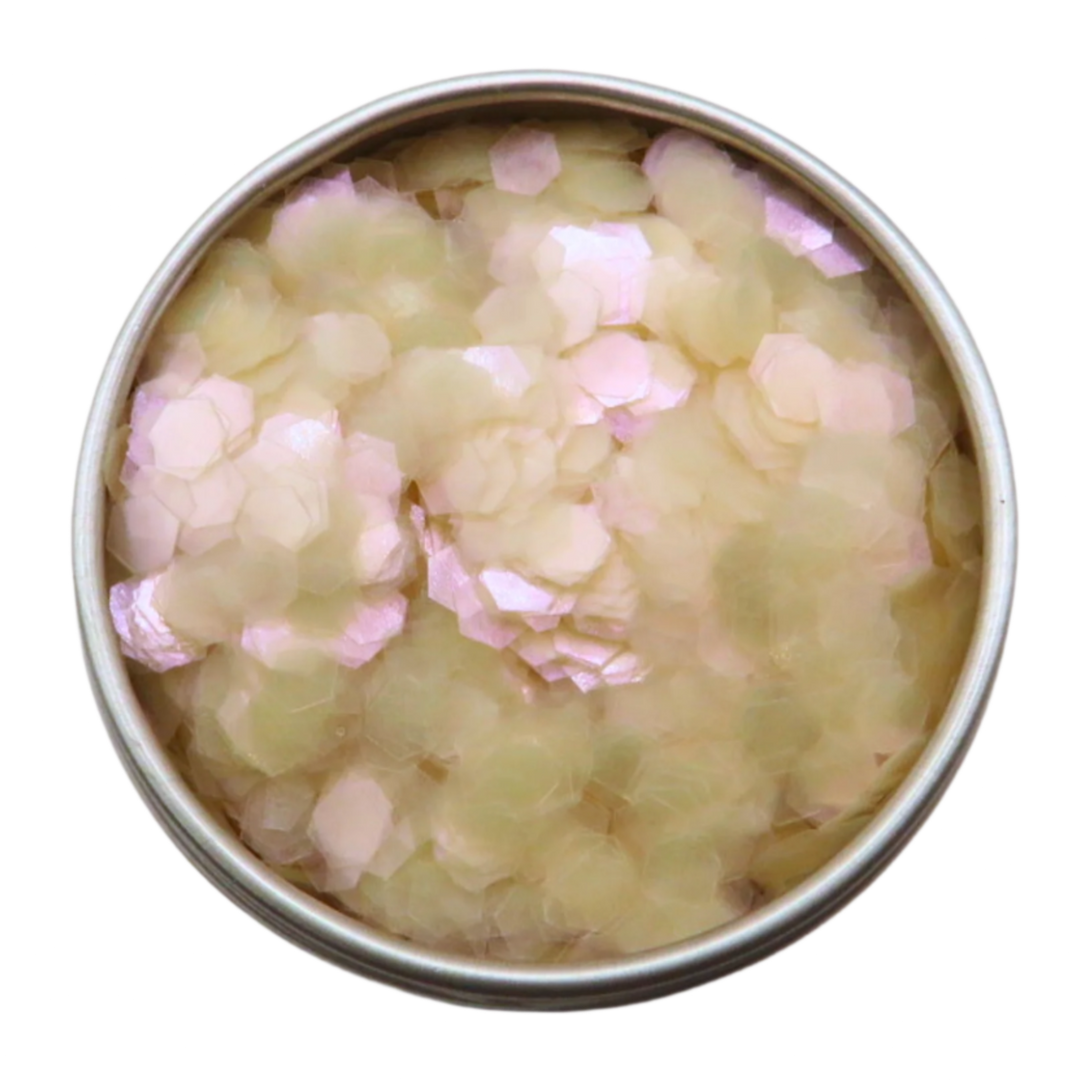 Opal rose super chunky eco friendly glitter is an iridescent glitter with a soft pink shimmer to it.