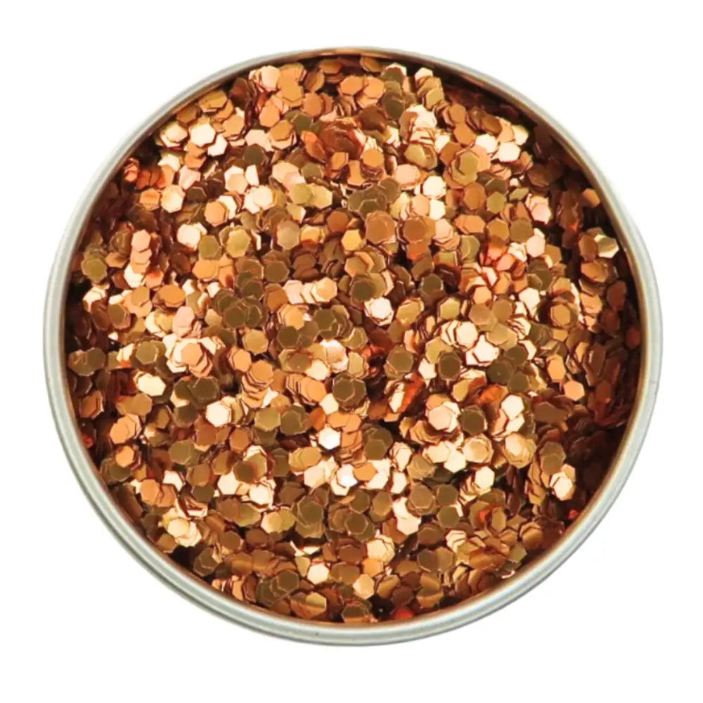 Orange chunky biodegradable glitter in a round tin