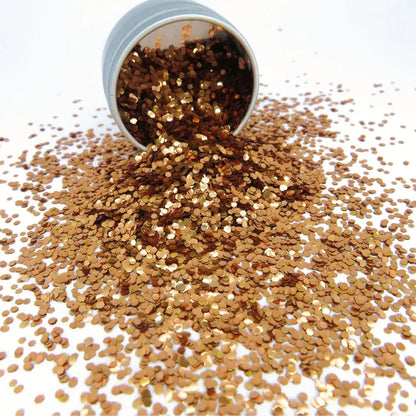 Orange chunky biodegradable cosmetic glitter.