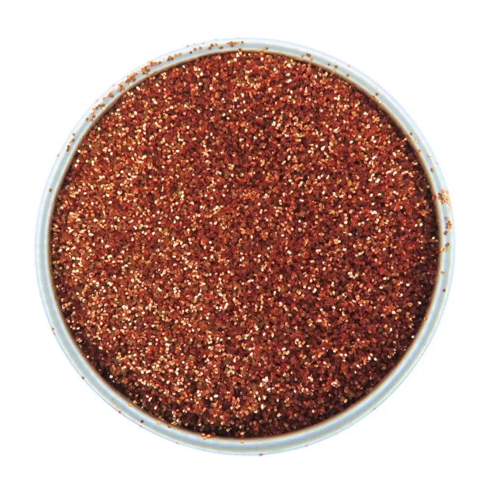 Orange fine eco glitter in a bronze copper shade of orange.