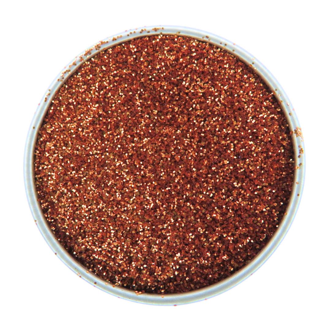 Orange fine eco glitter in a bronze copper shade of orange.