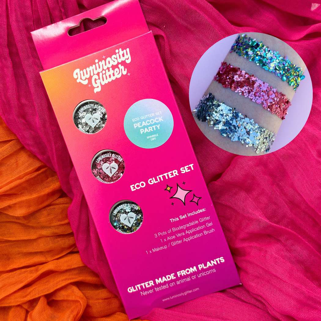 Peacock party eco glitter gift set in bright ombre packaging makes the perfect stocking filler gift.