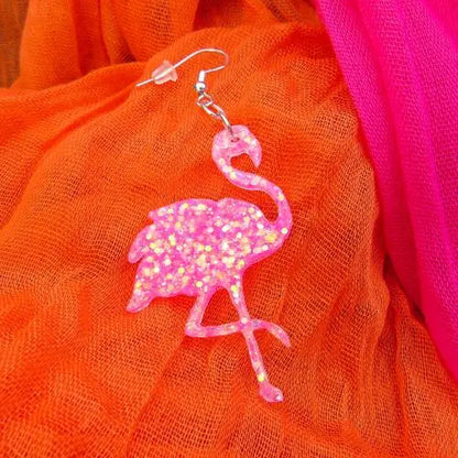 pink flamingo glitter earring