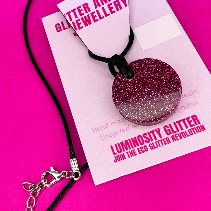 Pink shimmer glitter necklace by Luminosity Glitter as part of their glitter amnesty jewellery collection 