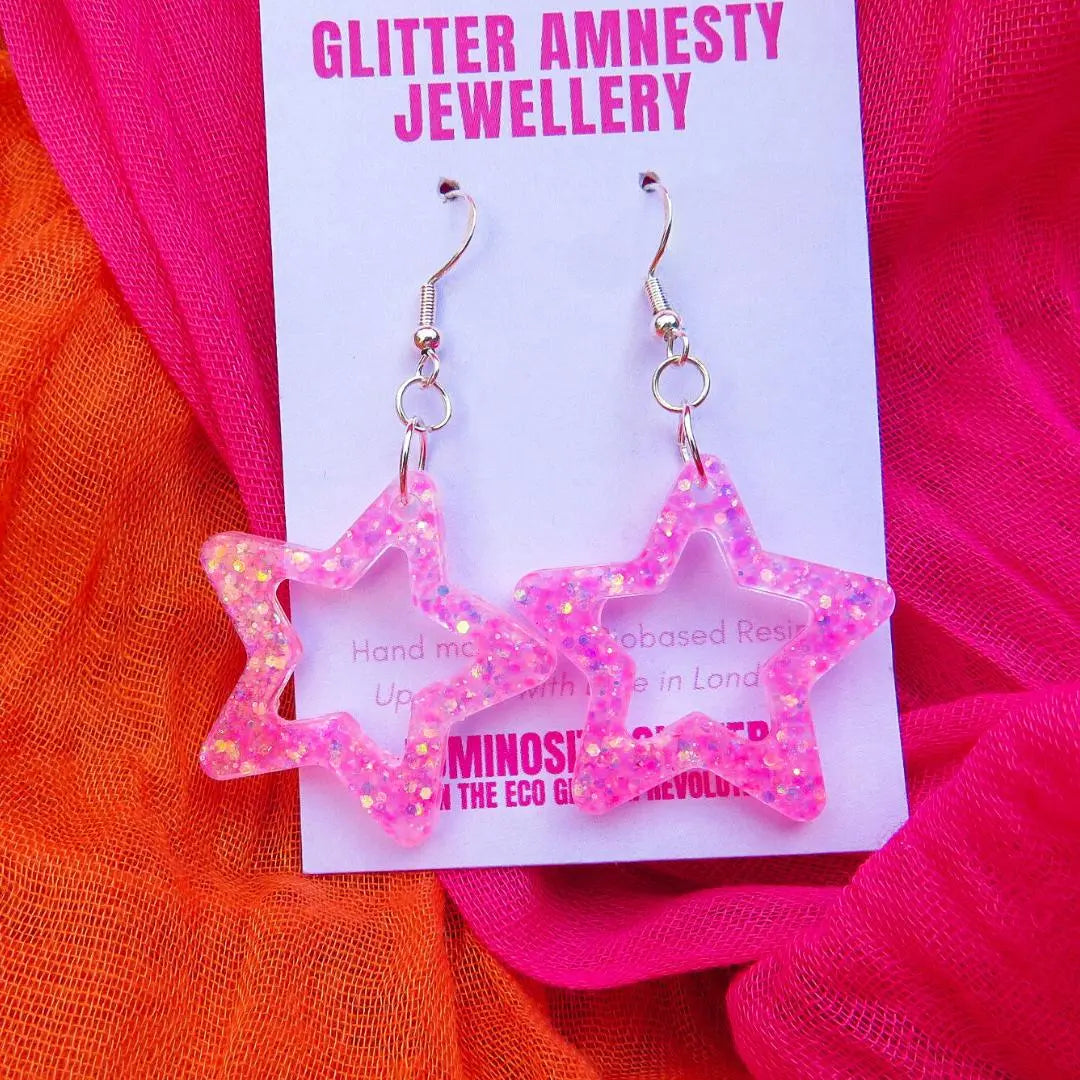 Star Glitter Earrings - Cotton Candy Pink Luminosity Glitter