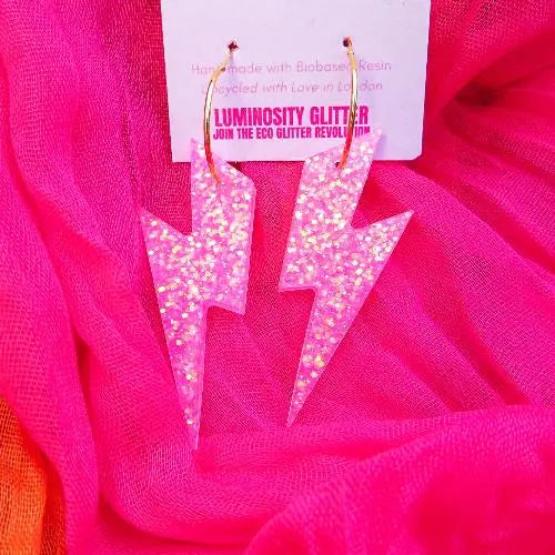 pink xl lightning bolt hoop earrings