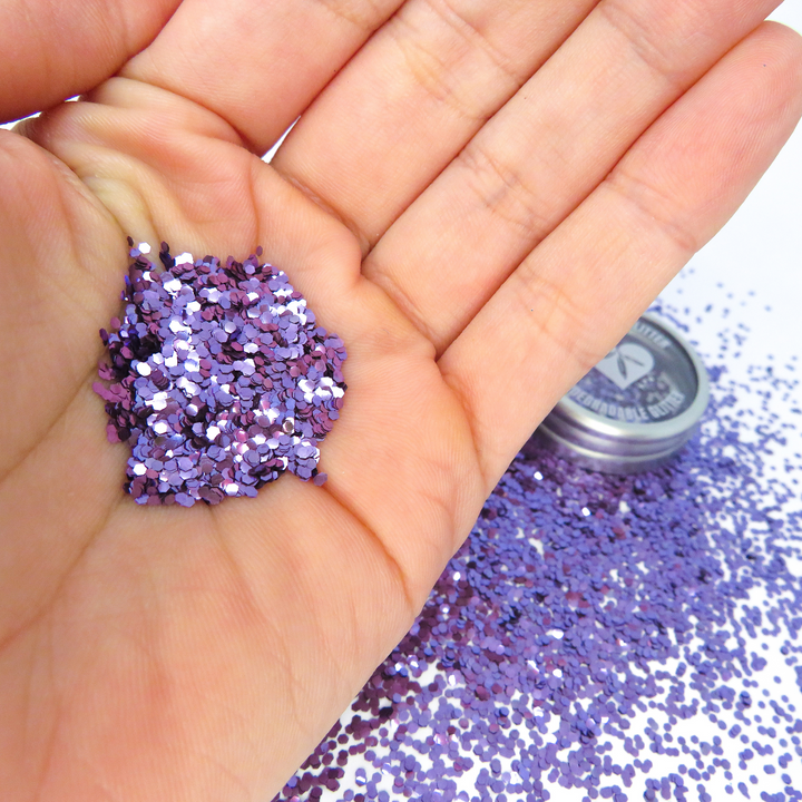 Purple chunky biodegradable cosmetic glitter for festivals and makeup