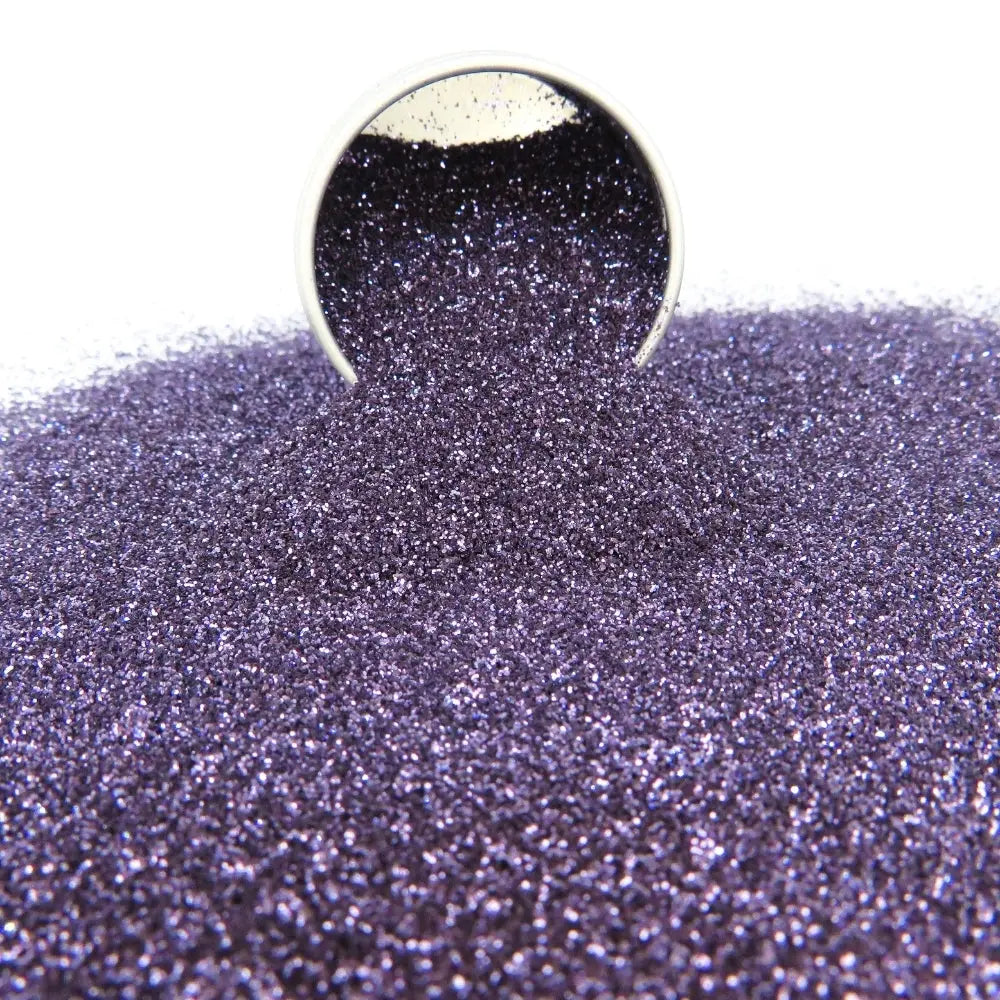 Purple cosmetic grade glitter in a 6 gram aluminium pot.