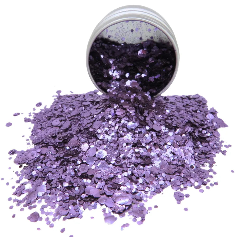 Purple rain biodegradable glitter blend by Luminosity Glitter for festivals, makeup and crafting.