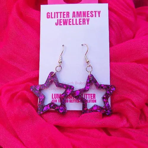 purple star glitter hook earrings