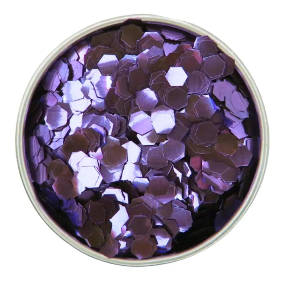 Purple super chunky eco friendly cosmetic grade glitter in a round tin.