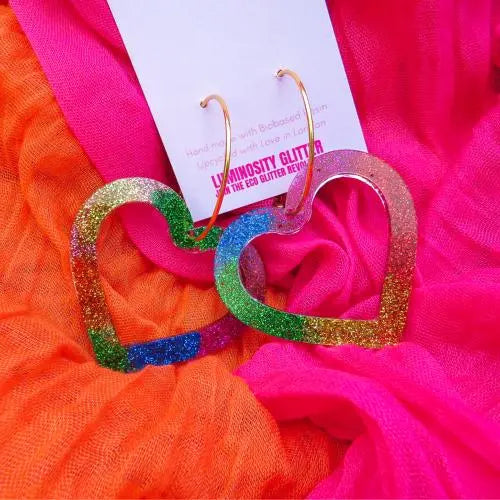 rainbow hoop heart xl earrings