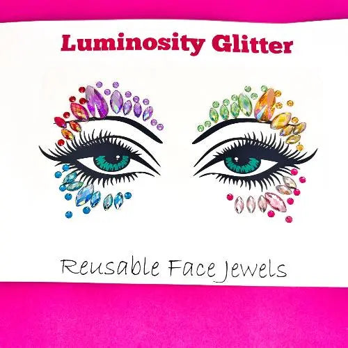 Rainbow pride reusable face gems for makeup looks around the eyes.