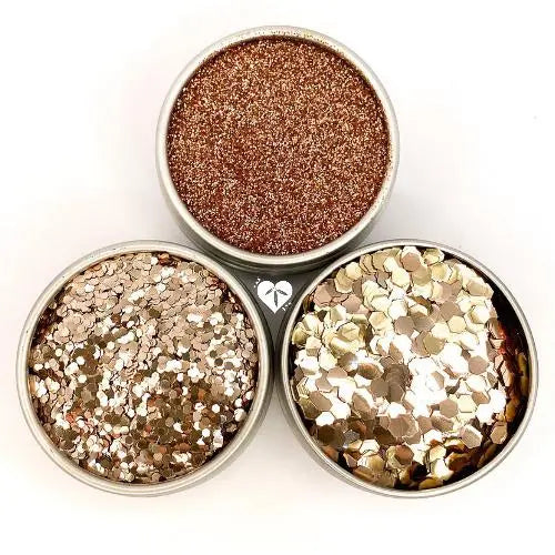 fine, chunky and ultra chunky rose gold eco friendly glitter