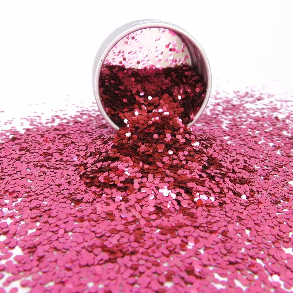 Rose pink chunky eco friendly glitter in a fun sized 6 gram pot.