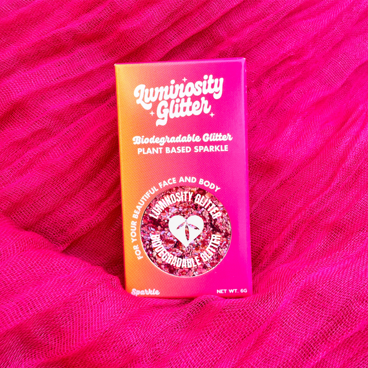 Rose pink blend of biodegradable glitter in bright packaging 