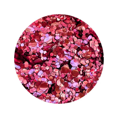 Rose pink mix of eco glitter in a 30g aluminium tin