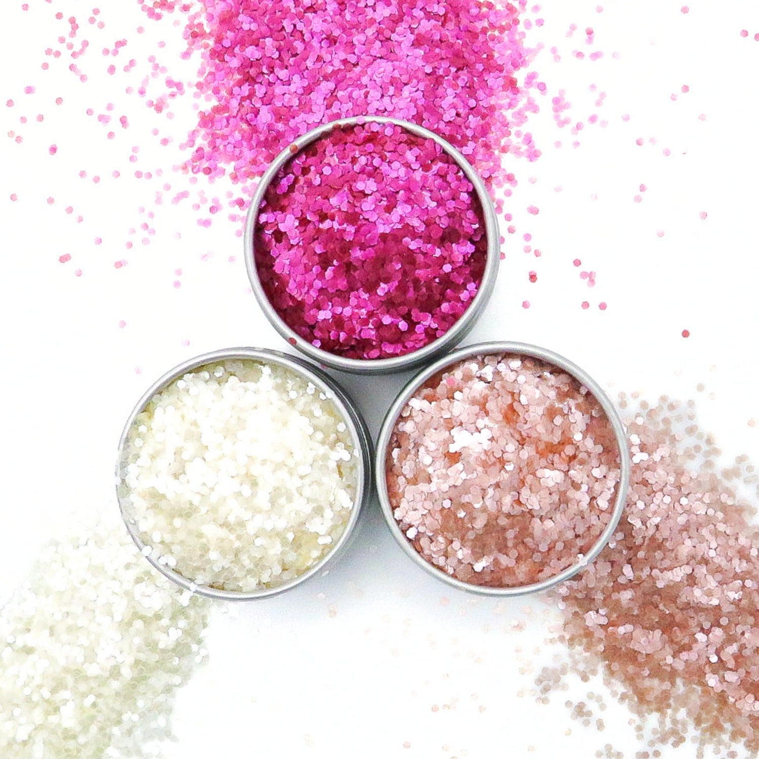 Rose all day pink and white chunky shimmer glitter for festivals and makeup
