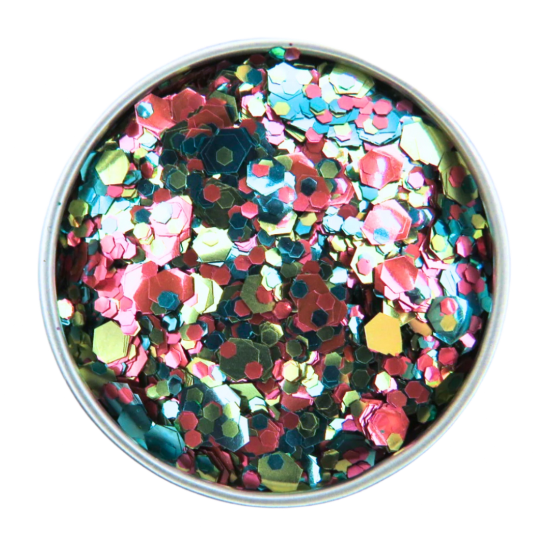 Secret garden pansexual eco glitter mix has been made with gold, rose pink and turquoise eco friendly glitter