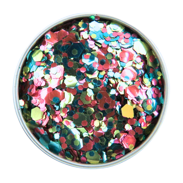 Secret garden pansexual eco glitter mix has been made with gold, rose pink and turquoise eco friendly glitter