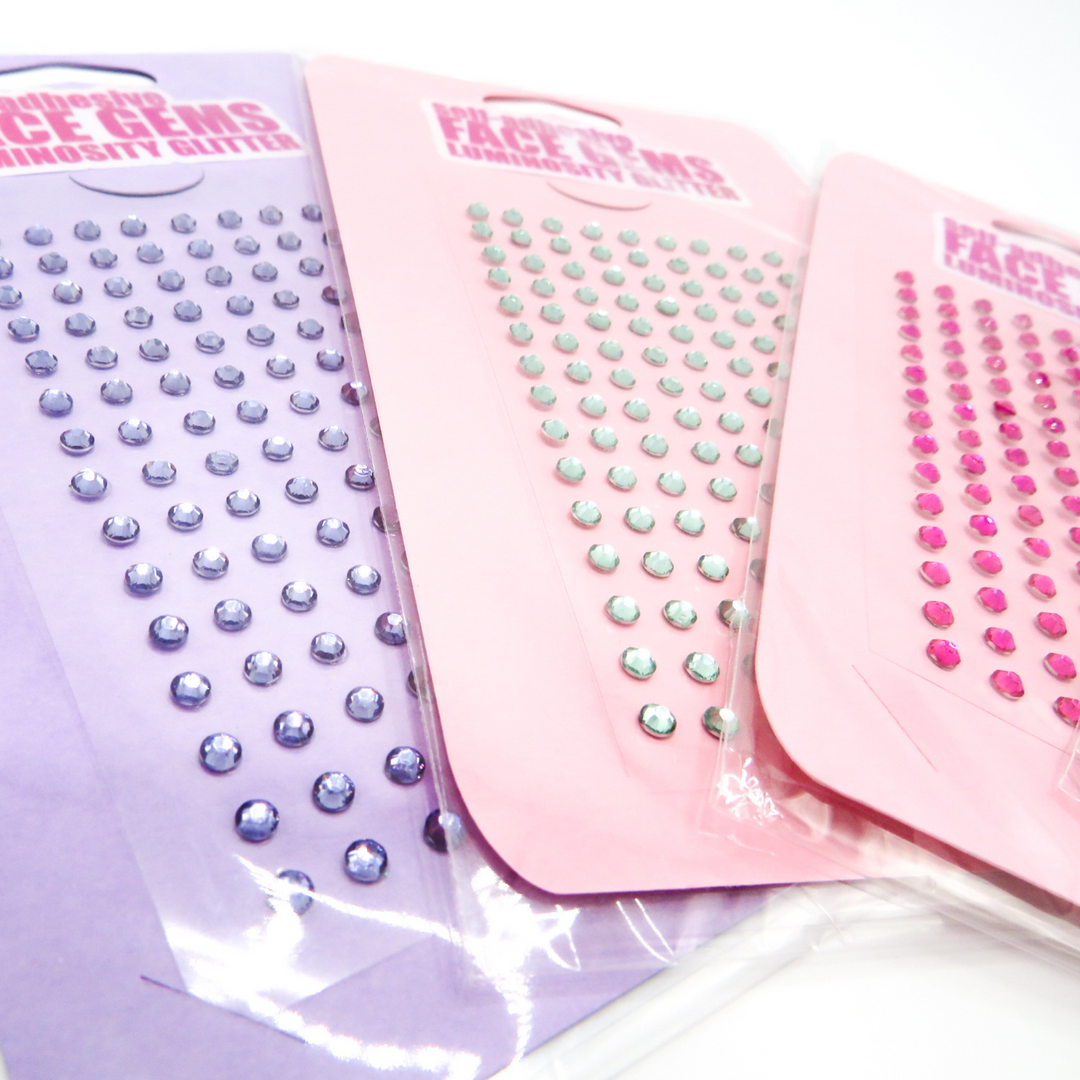 Self adhesive diamanté gem sheets in lilac,  silver and pink.