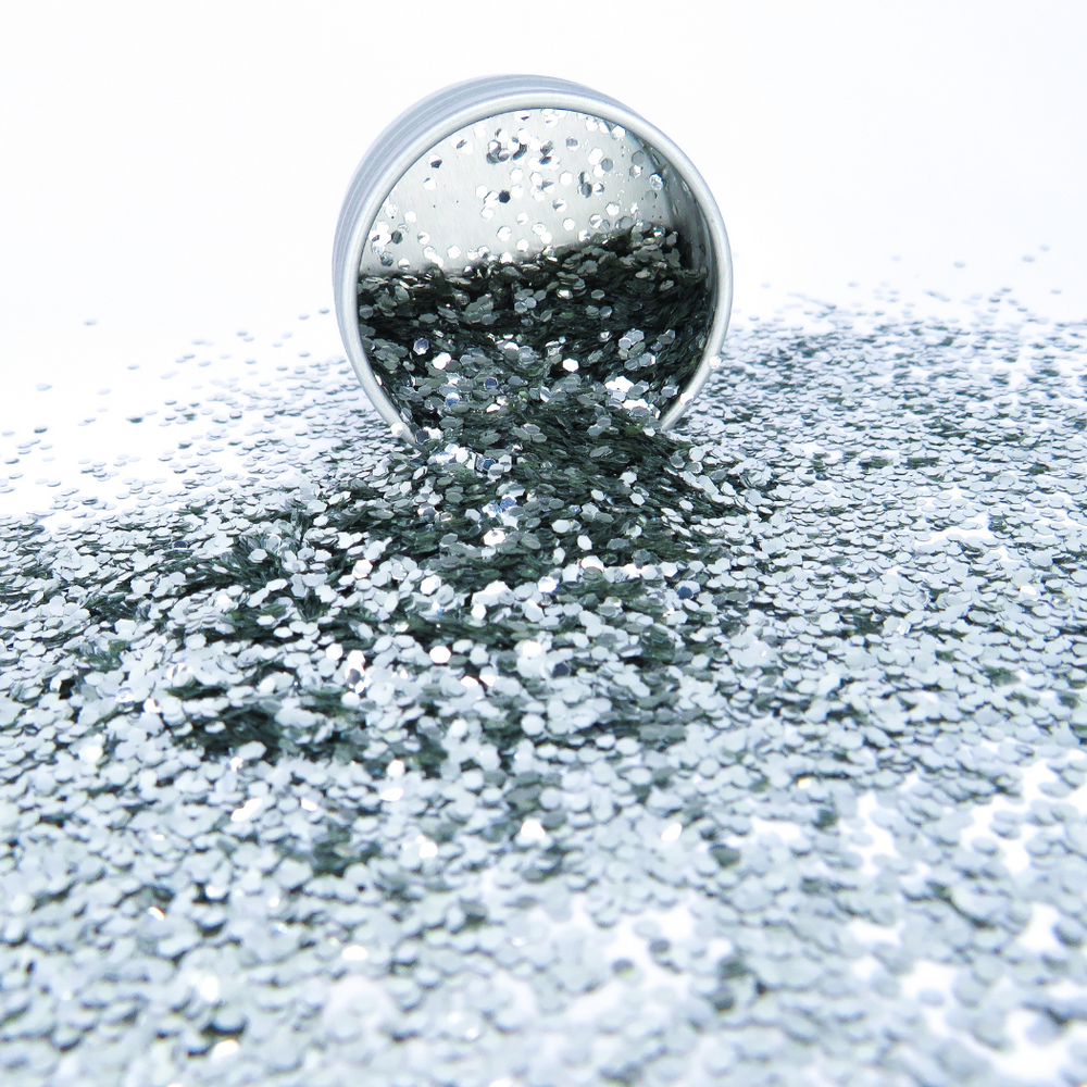 Silver chunky biodegradable glitter for makeup and face and body glitter art