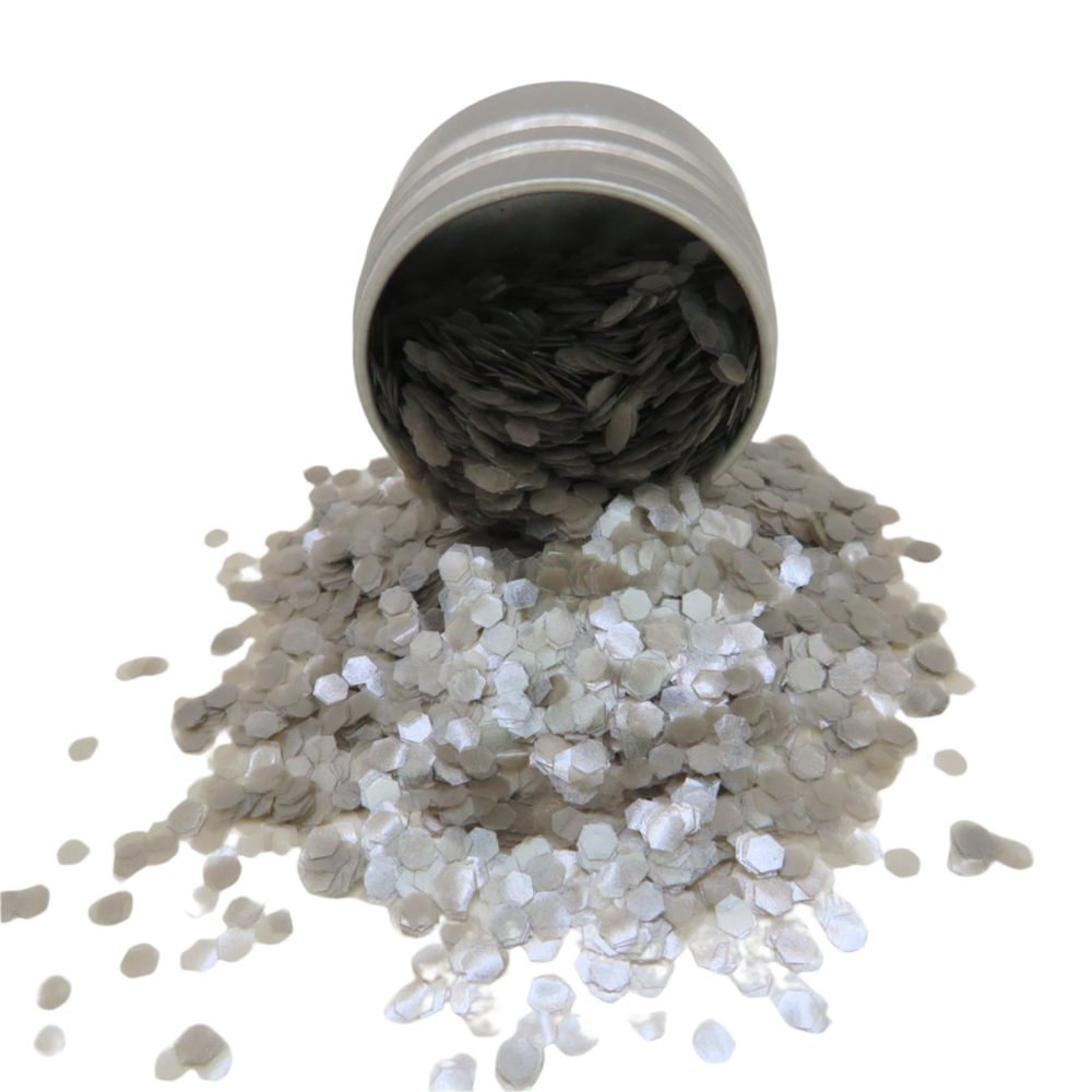 Silver mist super chunky biodegradable glitter in a pearlescent silver shade.