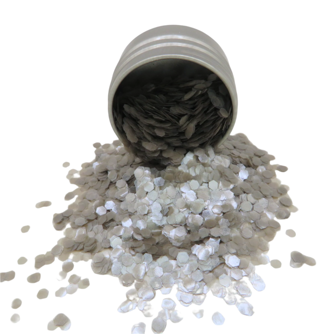 Silver mist super chunky biodegradable glitter in a pearlescent silver shade.