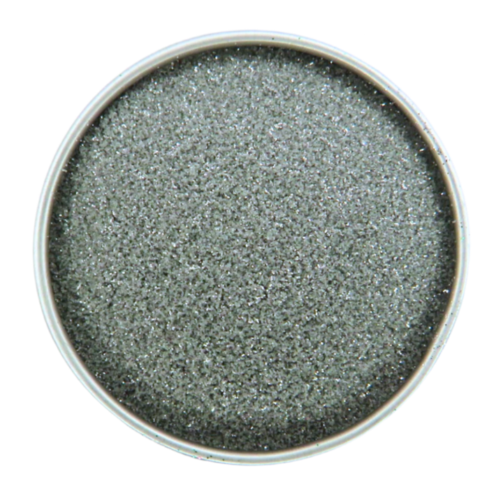 Silver ultra fine eco glitter in a round aluminium pot