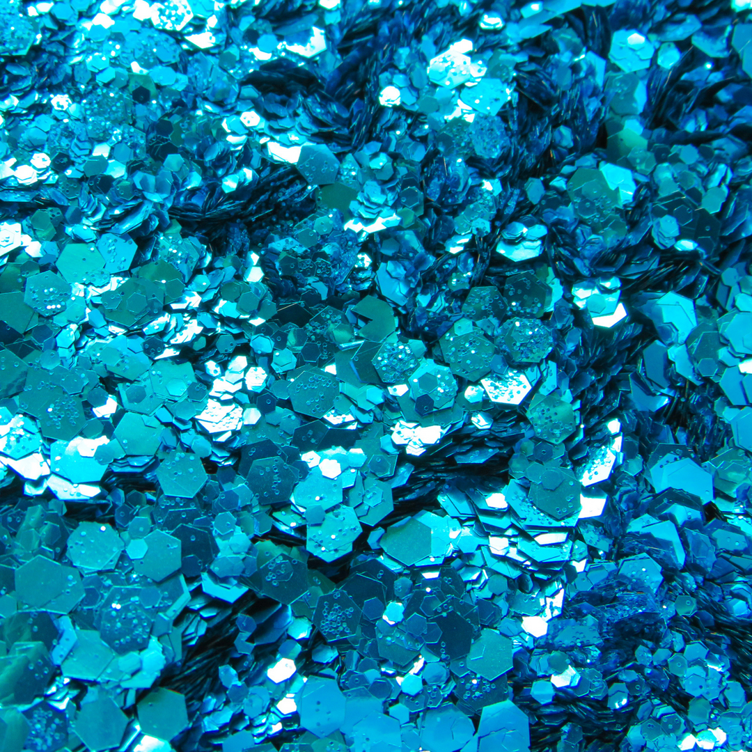 Sky blue mix of fine, chunky and ultra chunky biodegradable glitter by Luminosity Glitter