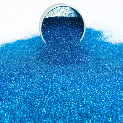 Sky blue fine biodegradable cosmetic glitter.