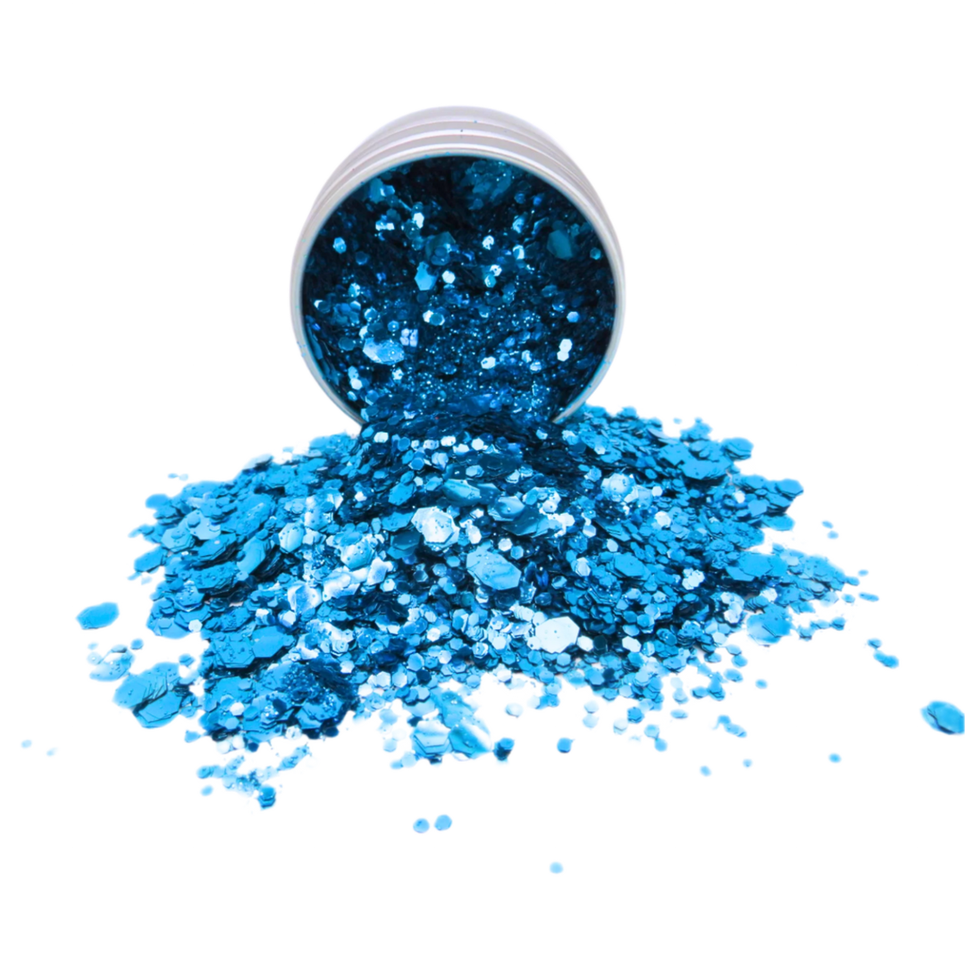 A sky blend biodegradable glitter blend for festival glitter and makeup looks.