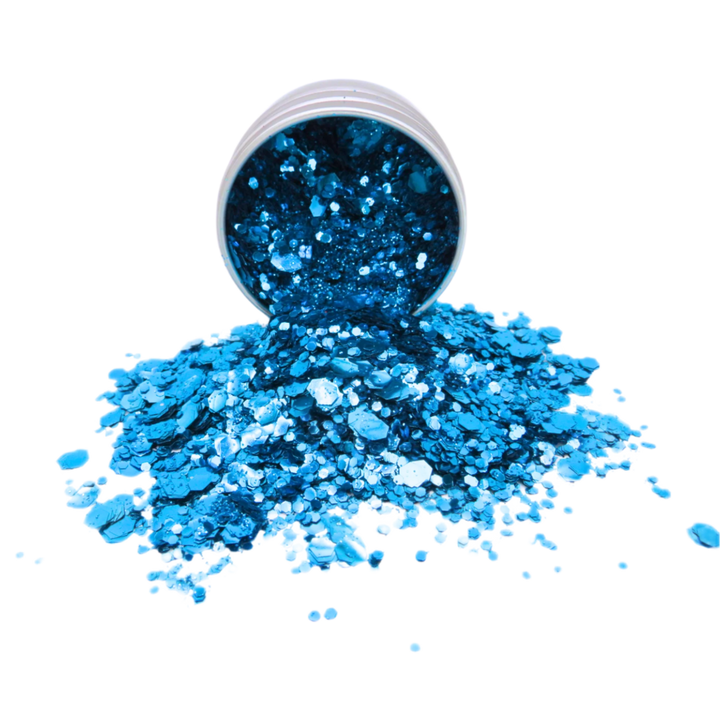 A sky blend biodegradable glitter blend for festival glitter and makeup looks.