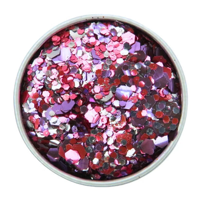 Sweetheart eco friendly glitter close up. This blend has been made using silver, purple and rose pink glitter shades.