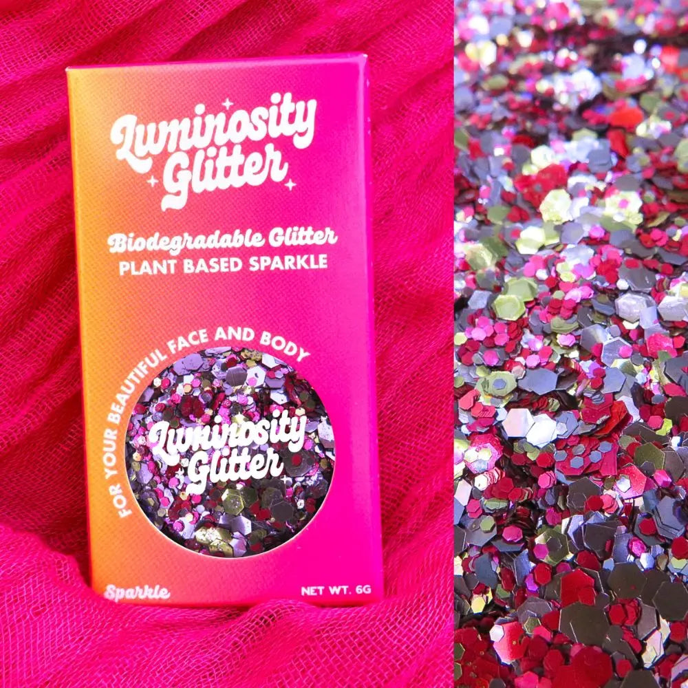 Temptation biodegradable glitter blend in a bright ombre box.