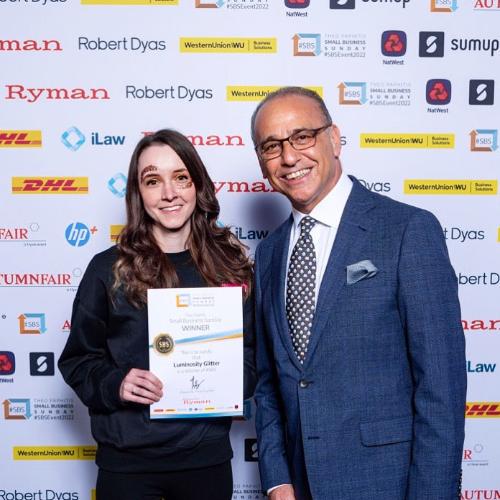 Luminosity Glitter won Theo Paphitis SBS Award. Small Business Sunday Award