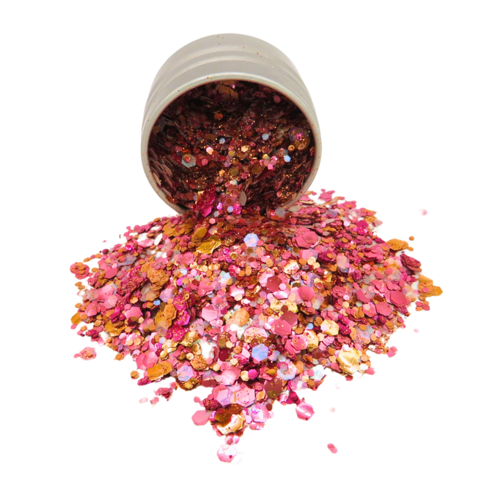 Tropical tango eco glitter mix of orange, pink and magenta.