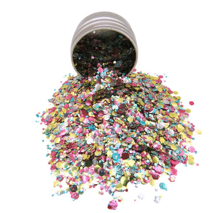 Tropicana biodegradable glitter mix for use on your face, body, hair and nails.